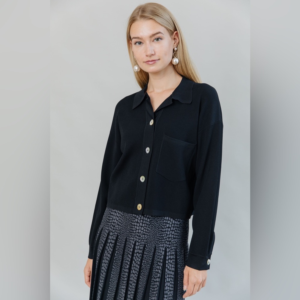 Apparalel Ribbed Knit Loose Fit Blouse Black